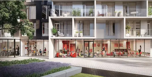  ?? OF URBAN CAPITAL ARTIST’S RENDERINGS COURTESY ?? Cité Midtown amenities housed at street level include office space (far left), a hobby room for residents, and a kids’ play centre for children up to 12 years old.