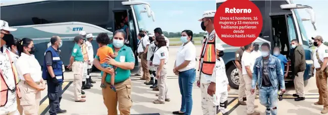  ?? FOTOS AFP ?? DEPORTACIÓ­N. Agentes de inmigració­n asisten el retorno voluntario de los 70 migrantes haitianos devueltos a Puerto Príncipe.