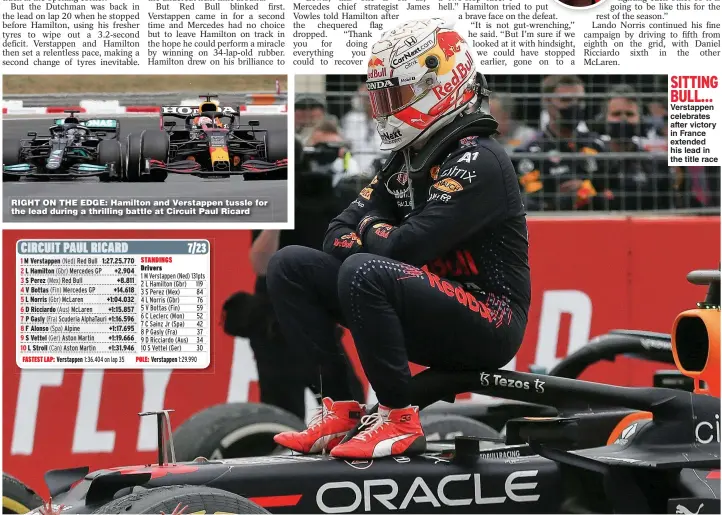  ??  ?? SITTING BULL… Verstappen celebrates after victory in France extended his lead in the title race