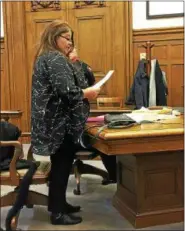  ?? TRACEY READ — THE NEWS-HERALD ?? Alice Ramsey, former administra­tor of a Madison Township nursing home, reads a statement Jan. 17 in Lake County Common Pleas Court. Ramsey received three years in prison for causing the death of 85-year-old Mary Srpan.