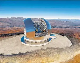  ??  ?? Blick in die Zukunft: So soll das bis 2024 fertiggest­ellte European Extremely Large Telescope auf dem Cerro Armazones einmal aussehen.