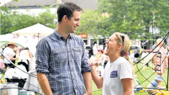  ?? ANTHONY DEVLIN ?? Brendan Cox, husband of murdered MP Jo Cox, with Jo’s sister Kim Leadbeater at a Great Get Together in Heckmondwi­ke in West Yorkshire