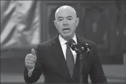  ?? JOHAN ORDONEZ/AFP VIA GETTY IMAGES ?? U.S. Homeland Security Secretary Alejandro Mayorkas speaks during a joint press conference with Guatemala’s President Bernardo Arevalo (not in frame) at the Culture Palace in Guatemala City, on March 21.