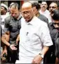  ??  ?? NCP chief Sharad Pawar seen at his residence after cancelling his visit to the Enforcemen­t Directorat­e office, in Mumbai, Friday