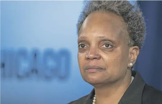  ?? ASHLEE REZIN GARCIA/SUN-TIMES ?? Mayor Lori Lightfoot on Thursday discusses the videos showing the fatal police shooting of 13-year-old Adam Toledo.