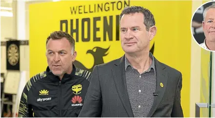  ??  ?? Wellington Phoenix general manager David Dome and football operations manager Shaun Gill in March. inset: Steve Tew.