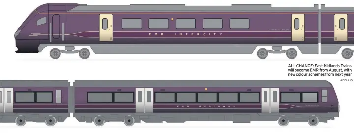  ?? ABELLIO ?? ALL CHANGE: East Midlands Trains will become EMR from August, with new colour schemes from next year