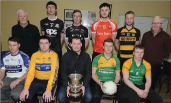 ??  ?? At the launch of the Ducon Cup were John O’Keeffe (Knocknagre­e), Fachtna O’Connor (Cullen), Frank Healy (Ducon Cup), Daniel Buckley (Boherbue), Beircheart O’Connor (Millstreet); Denis Lane (Duhallow CCC), Timmie Murphy (Lyre), Jeremiah McAulliffe...