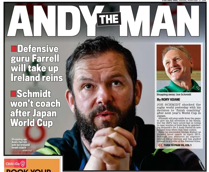  ?? SPORTSFILE ?? Stepping up: Andy Farrell will be Ireland head coach