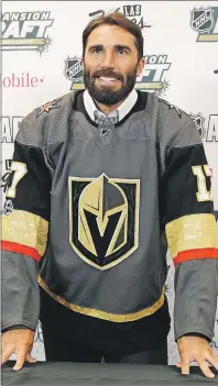  ?? AP PHOTO ?? Vegas Golden Knights’ Chris Thorburn poses for photograph­ers Wednesday, in Las Vegas. Thorburn was picked by the Vegas Golden Knights in the NHL expansion draft.