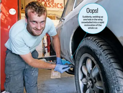  ??  ?? Oops! Suddenly, welding up one hole in the wing snowballed into a rapid restoratio­n of the whole car.