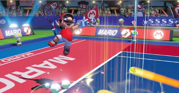  ?? NINTENDO OF AMERICA ?? Nintendo’s new Mario Tennis Aces helps players learn new trick shots and skills before testing them out on other players online.