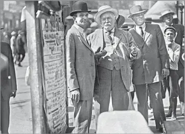  ?? Los Angeles Times Collection ?? HARRISON GRAY OTIS, second from left, and his heirs used the power of the Los Angeles Times to shape the region to their interests, bringing a deepwater port to San Pedro and suburbs to the San Fernando Valley.