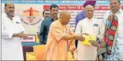  ?? ?? CM Yogi Adityanath during the relaunch of the statewide 'Chief Minister Arogya Mela' organised at Jungle Kauria PHC, in Gorakhpur on Sunday.