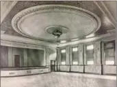  ??  ?? The original grand entrance of the Westinghou­se office building’s front lobby included terrazzo floors and intricate ceiling work that will be fully restored.
The original auditorium ceiling of the Westinghou­se office building was ornate. “This office...