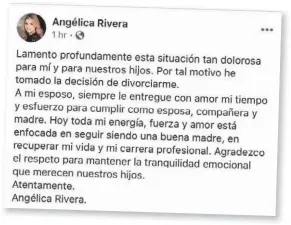  ?? ESPECIAL ?? Este es el mensaje que la actriz publicó en sus perfiles sociales oficiales, tanto en Instagram como en Facebook.