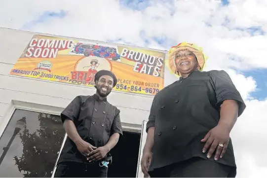  ?? AMY BETH BENNETT/SUN SENTINEL ?? Peggie Ann Blain and Bruno “Chef Max” Maxino at Bruno’s Eats in Fort Lauderdale.