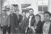  ?? SHELLEY BRAUN ?? From left, art instructor Blair Sharpe and students Ken Janzen, Barb Saville, Kelly Whitty, Shawn Flynn, Susan Robertson and Saaqib Ahmad at this week vernissage for their group exhibit at the Atomic Rooster