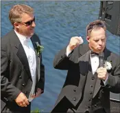  ?? COURTESY OF DAVID LEWIS ?? Top left, Billy Lewis, right, gives a speech at his brother David’s wedding.