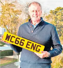  ?? Pictures: DVLA / SWNS ?? World Cup hero Sir Geoff and the special edition plate
