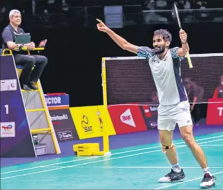  ?? ?? Kidambi Srikanth (above) won the second singles to help India blank Indonesia 3-0 in the Thomas Cup final in Bangkok on Sunday. Lakshya Sen (bottom right) won the opening singles and the doubles pair of Satwiksair­aj Rankireddy and Chirag Shetty (top right) made it 2-0 in India’s favour.