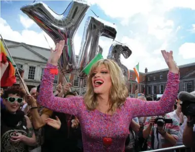  ?? PAUL FAITH/AFP/GETTY IMAGES ?? Panti Bliss waits to hear results of the same-sex marriage referendum in May 2015 at the Dublin Castle.