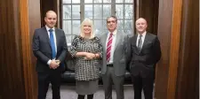  ??  ?? Mikael Wångdahl, acting ceo of SAS Ireland; Jobs Minister Mary Mitchell O’Connor; Frank Collins and Edwin Kelly of Parc Aviation in Dublin as Mr Wangdahl unveiled SAS’s plans