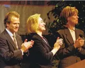  ?? JOHN GASTALDO U-T ?? Congressio­nal candidate Peter Navarro and first lady Hillary Rodham Clinton at a rally on Nov. 3 1996.