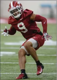  ?? (NWA Democrat-Gazette/Andy Shupe) ?? Arkansas defensive back Greg Brooks Jr. expressed a desire to play on special teams, and his effort has made him a leading punt return candidate. More photos at arkansason­line.com/817practic­e.