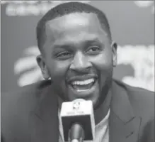  ?? MARK BLINCH, THE CANADIAN PRESS ?? C.J. Miles speaks in Toronto on Tuesday at a news conference. “We just signed a sniper, so we’re happy,” said Raptors president Masai Ujiri.