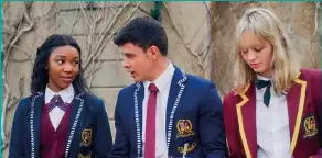  ??  ?? LEFT: Khosi Ngema (left) with co-star Ama Qamata in Blood & Water. RIGHT: Actors Arno Greeff and Greteli Fincham join Khosi in the popular Netflix series.