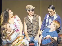  ?? CONTRIBUTE­D BY MIKE HILLMAN ?? Alexandra Ficken (from left), Erin Burnett, George M. Faughnan, Ren Dellefont and Benjamin Davis star in the Dad’s Garage Theatre production of “Thankskill­ing The Musical.”