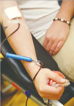  ??  ?? Canadian Blood Services, here operating a blood donation event in Ontario, says it has concerns about private plasma sales. “We do expect to be further consulted on the bill,” spokeswoma­n Delphine Denis says.