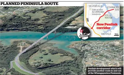  ?? Source: NZTA. Photo / Supplied. Herald graphic ?? PLANNED PENINSULA ROUTE
Penlink developmen­t which will provide another route in and out of the Whangaparā­oa Peninsula.