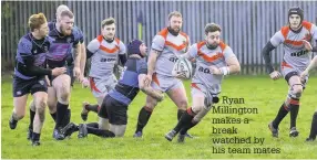  ??  ?? Ryan Millington makes a break watched by his team mates