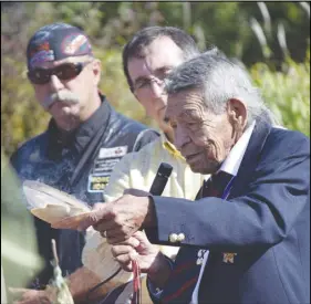  ?? CODY MCEACHERN/TRURO DAILY NEWS ?? Elder Doug Knockwood performed a traditiona­l Mi’kmaq smudging while reading off a prayer during the Day of Peace ceremony Thursday.