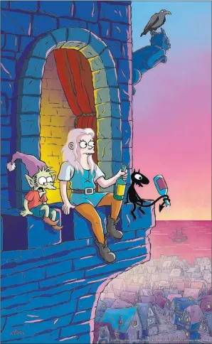  ??  ?? Netflix Matt Groening’s new comedy “Disenchant­ment,” which debuts Friday on Netflix, bears a strong resemblanc­e to his iconic series “The Simpsons.”