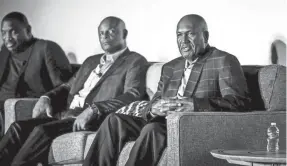  ?? ELI IMADALI/ARIZONA REPUBLIC ?? Former NFL and AFL quarterbac­k James “Shack” Harris speaks during the Black Bodies in Leadership: Journey of the Black Quarterbac­k panel at the Phoenix Art Museum.