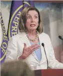  ?? WIN MCNAMEE/GETTY IMAGES ?? Speaker of the House Nancy Pelosi, DCalif., on Wednesday signaled that she did not want a motion for impeachmen­t to advance.