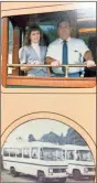  ?? K.T. Mckee ?? The Rome Transit Department’s memorabili­a includes old photos of Kathy Shealy and then-rtd Director Lydell Whittle in the trolley once housed at RTD and the 1974 Mercedes Benz bus fleet.