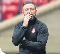  ??  ?? Derek Mcinnes deep in thought yesterday