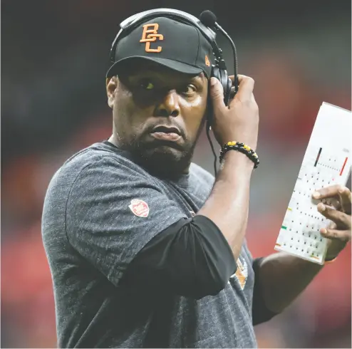  ?? Da rryl Dyck / THE CANADIAN PRESS files ?? Devone Claybrooks was fired after one season as head coach of the B.C. Lions as the team went 5-13 with an offensive line that struggled and a quarterbac­k who suffered a broken wrist just when it looked like things were turning around.