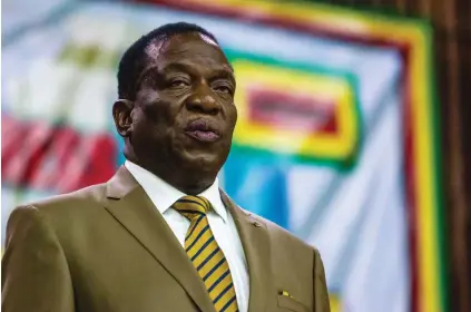  ?? Picture: AFP ?? REQUEST. Zimbabwe’s President Emmerson Mnangagwa during a speech yesterday in which he asked for the lifting of all sanctions against his country.