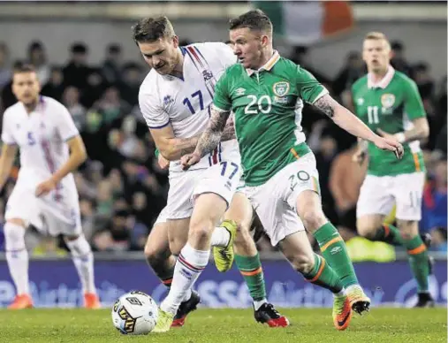  ??  ?? HIS FIRST START: Aberdeen’s Jonny Hayes on the run for Republic of Ireland in the match against Iceland in Dublin