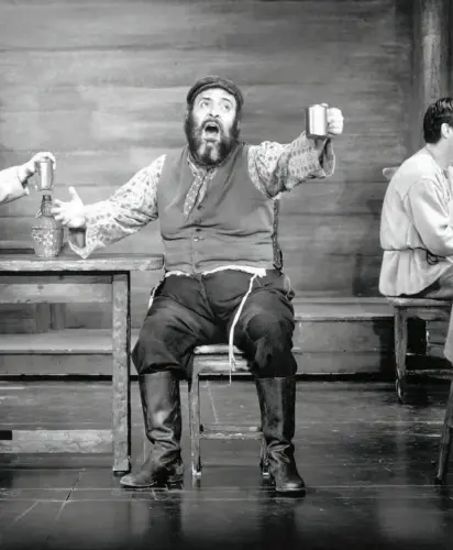  ??  ?? Rich Men
Zero Mostel (right, with Michael Granger) won the Tony in 1965 for his role as Tevye in the Princeprod­uced “Fiddler on the Roof.” Prince received a special Tony in 1972 when “Fiddler” became Broadway’s longest-running musical at the time.