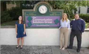  ?? ?? Communicat­ion Solutions group promoted Kellie Dietrich, left, to a manager’s position and hired Jessica Lis, center, and Michael Berman, right, as new employees. (Submitted photo)
