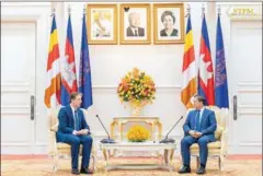  ?? STPM ?? Prime Minister Hun Manet meets with EU ambassador to Cambodia Igor Driesmans at the Peace Palace in Phnom Penh on January 9.