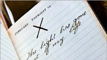  ?? RICKY CARIOTI/THE WASHINGTON POST ?? Teddy Roosevelt’s diary marks one of the darkest days of his life — Feb. 14, 1884 — when his mother and young wife died within hours of one another. The diary is part of a trove of the 26th president’s papers made public for the first time.