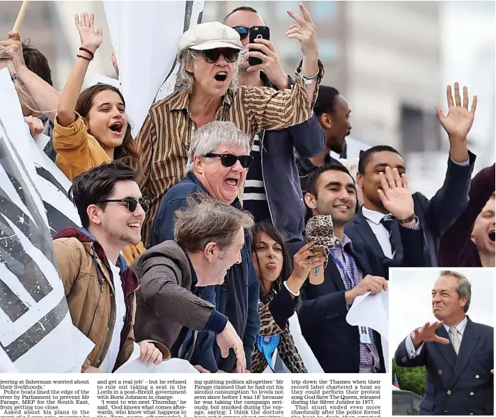  ??  ?? Unedifying: Sir Bob Geldof flicks an obscene gesture at Mr Farage, inset