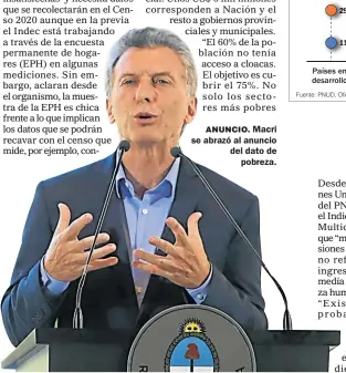  ??  ?? ANUNCIO. Macri se abrazó al anuncio del dato de pobreza.